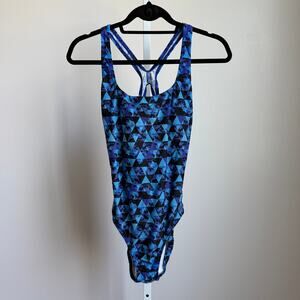 Speedo sz 10 blue geo print one-piece swimsuit‎